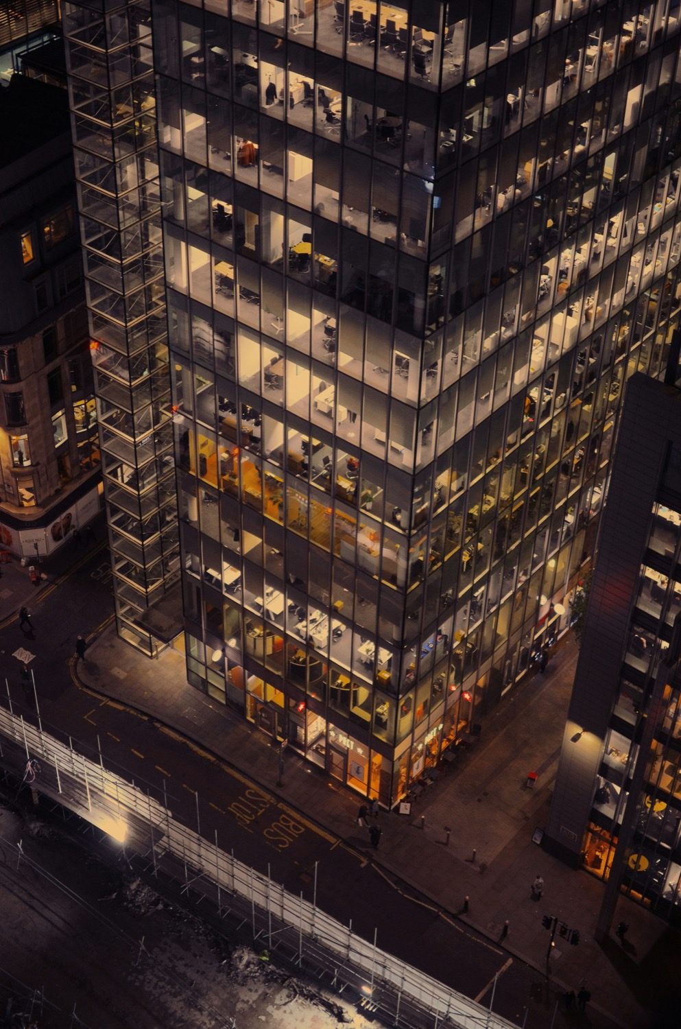 London office building at night, representing Franchain fintech SaaS